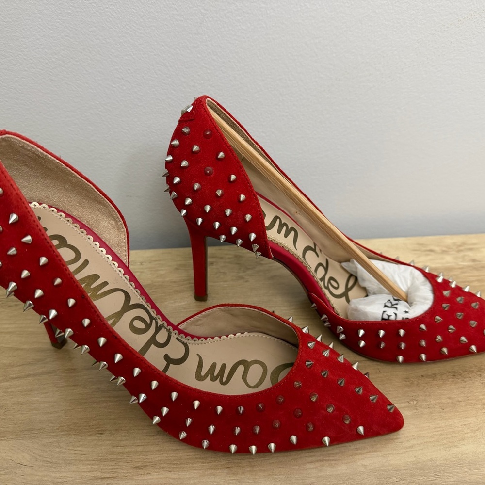 Sam Edelman Red Studded Pointed-Toe Stilettos
